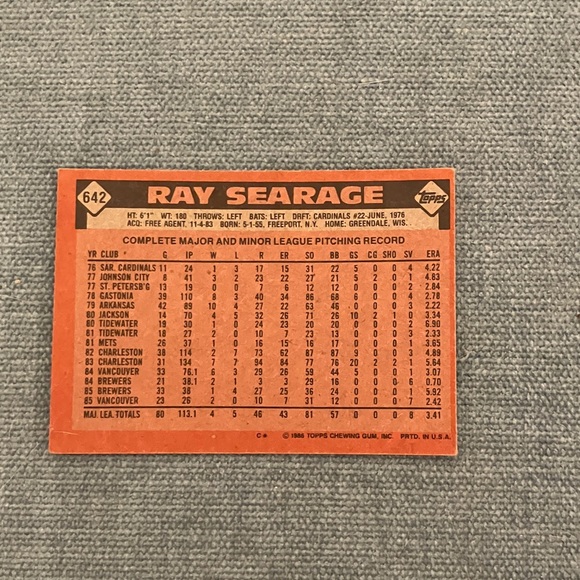1986 Topps Baseball Card - Picture 2 of 2